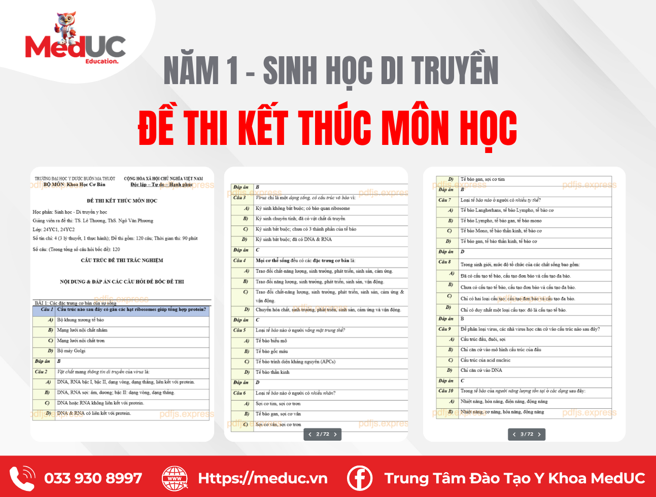 Đề Thi Kết Th&uacute;c M&ocirc;n Học Sinh Học Di Truyền Tổng Hợp Chuẩn