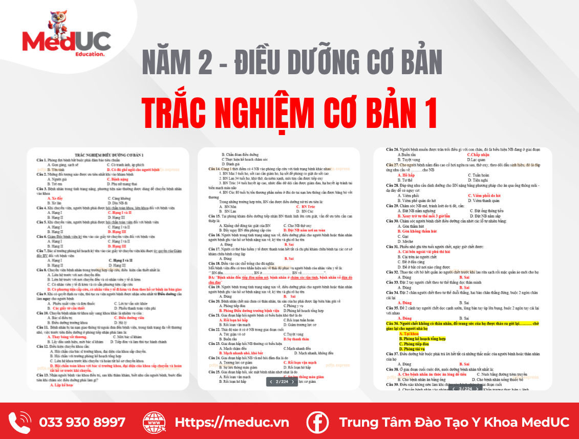 T&agrave;i liệu Trắc nghiệm điều dưỡng cơ bản 1
